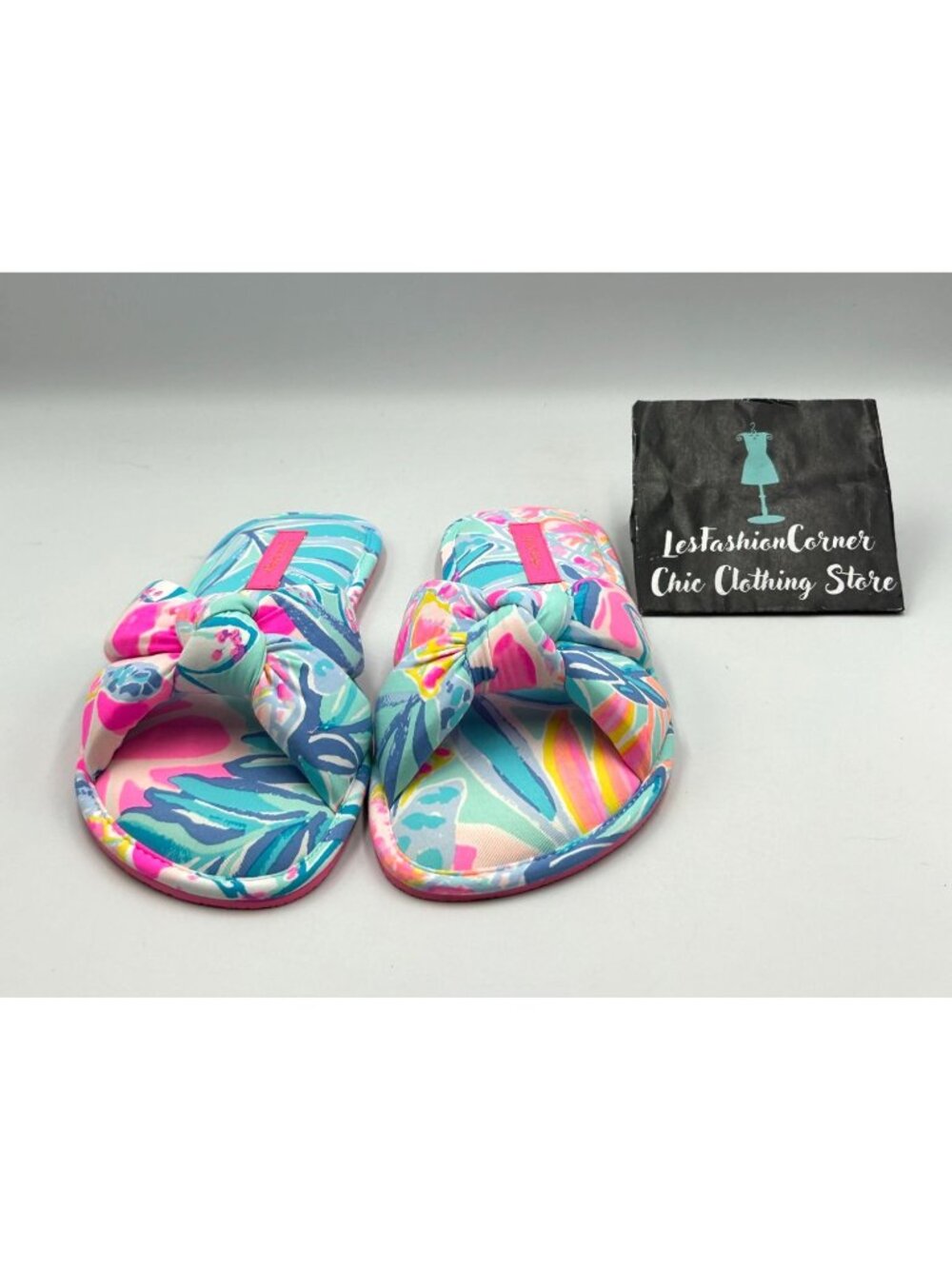 NWOT Lilly Pulitzer In The Sea Glass Aqua Rainforest Pool Slippers Sz S/M 3334 - Picture 10 of 16